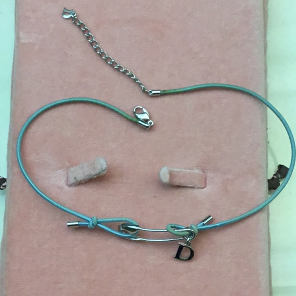Christian Dior leather Blue safety pin choker